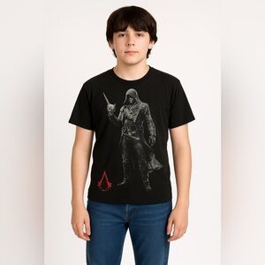 4 / $20 Bold Black and Red Short Sleeve Tee with Graphic Design